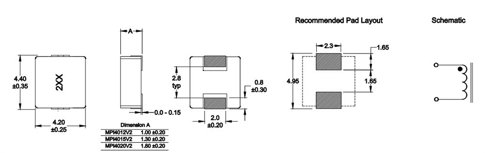 Mechanical Drawing - Eaton Electronics MPI40-V2 Miniature Power Inductors